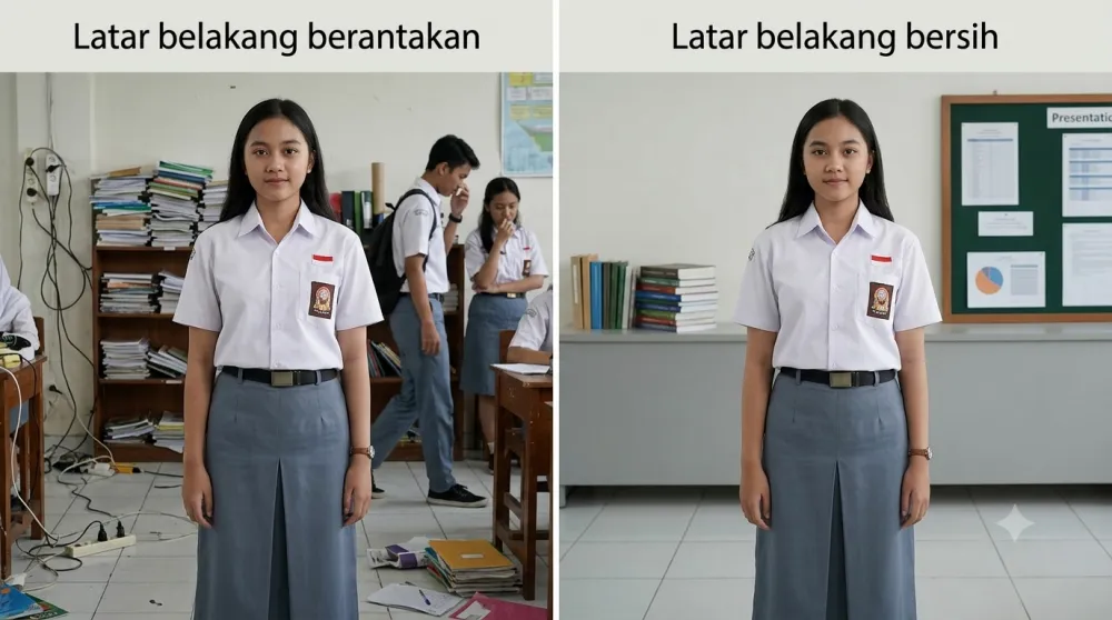 Perbandingan foto dengan latar belakang berantakan dan latar belakang bersih