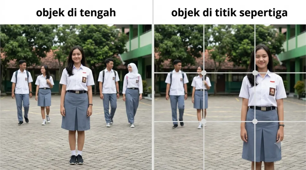 Contoh komposisi rule of thirds dengan garis kisi pada foto